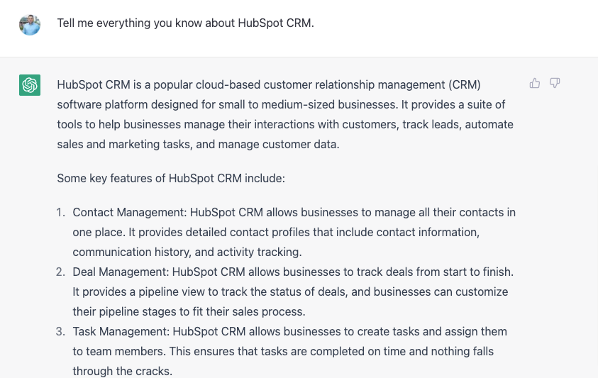 HubSpot CRM Features - ChatGPT
